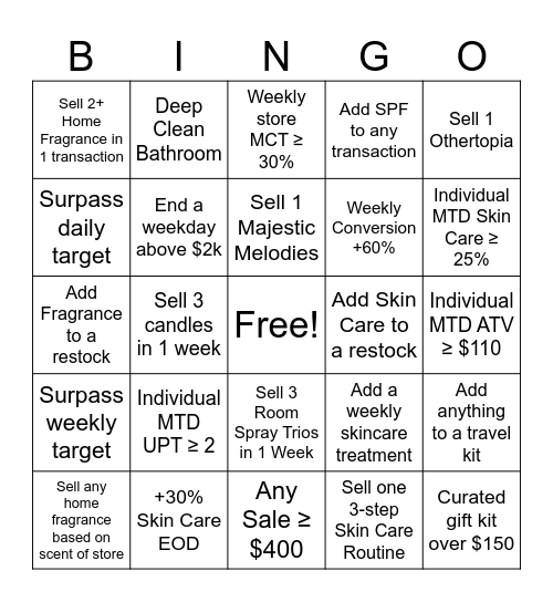 August Bingo Card