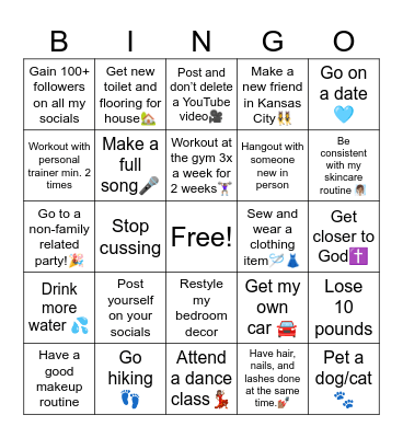 My 2024 bucket list July-December Bingo Card