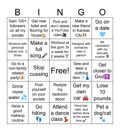 My 2024 bucket list July-December Bingo Card