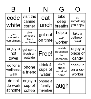 Olympic Self Care Bingo Card