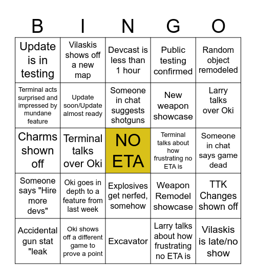 Battlebit Devstream Bingo Card