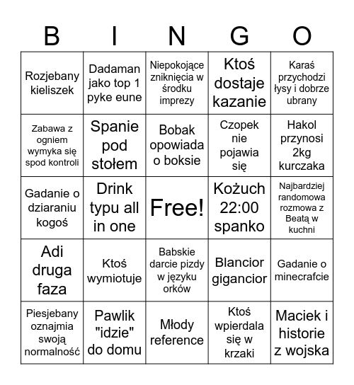 Ognisko u Janusha Bingo Card
