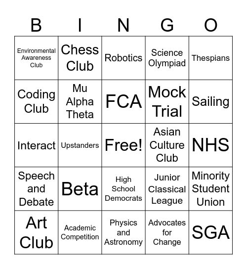 "Chart your Course" Bingo Sheet Bingo Card