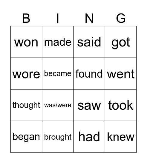Irregular verbs Bingo Card