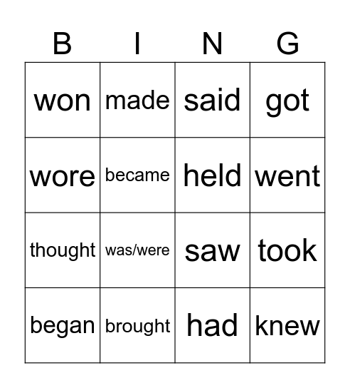 Irregular verbs Bingo Card