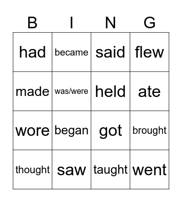 Irregular verbs Bingo Card