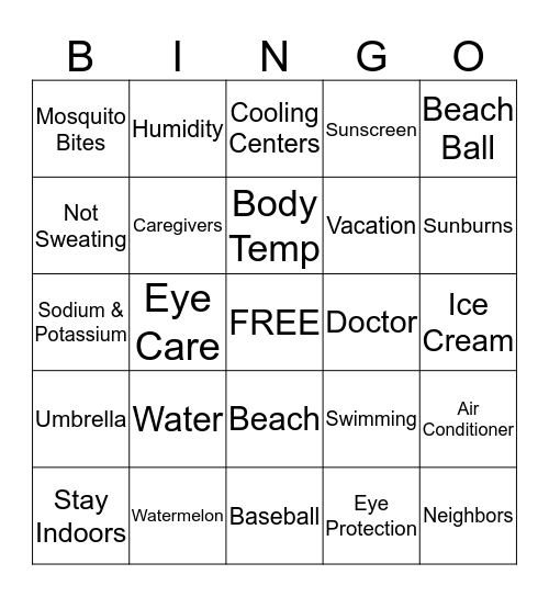 Summer Safety Tips Bingo Card