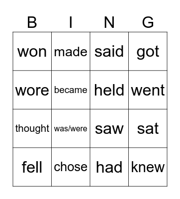 Irregular verbs Bingo Card