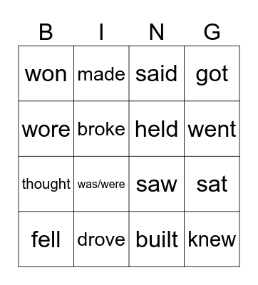 Irregular verbs Bingo Card