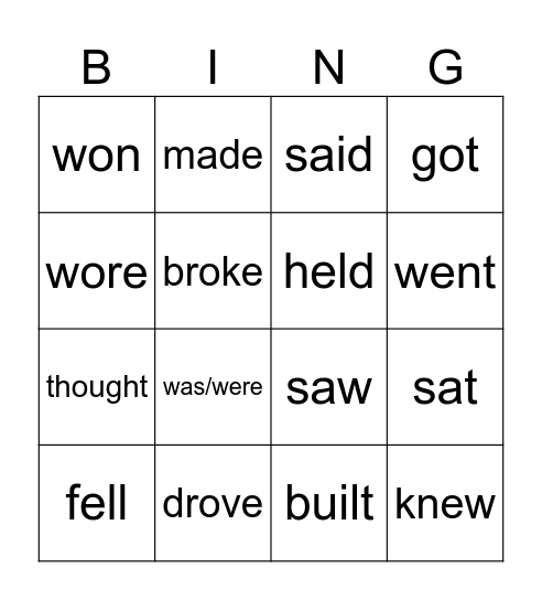 Irregular verbs Bingo Card