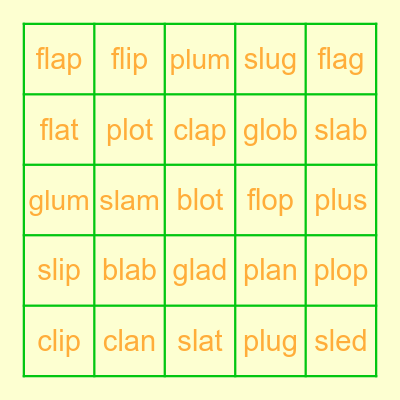 4 letter L-Blends Bingo Card
