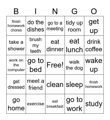 Verbs Bingo Card