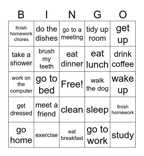 Verbs Bingo Card