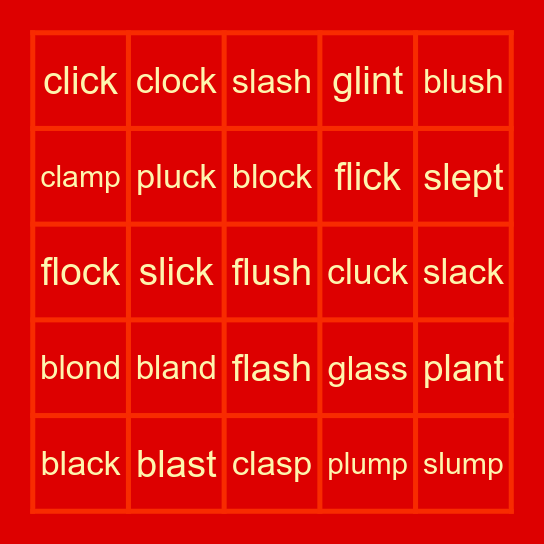 5 Letter L-Blends Bingo Card