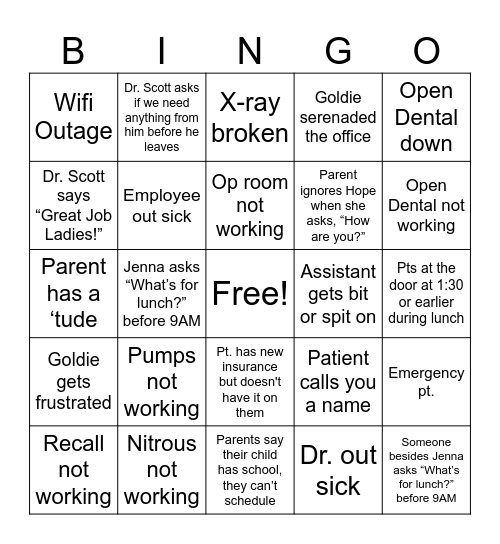 MONDAY BINGO Card