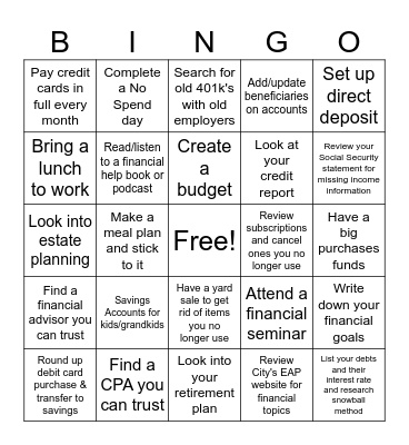 Financial Bingo Card