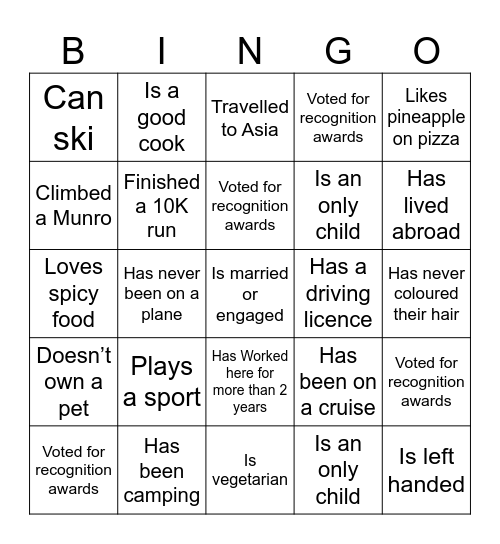 Onboarding bingo! Bingo Card