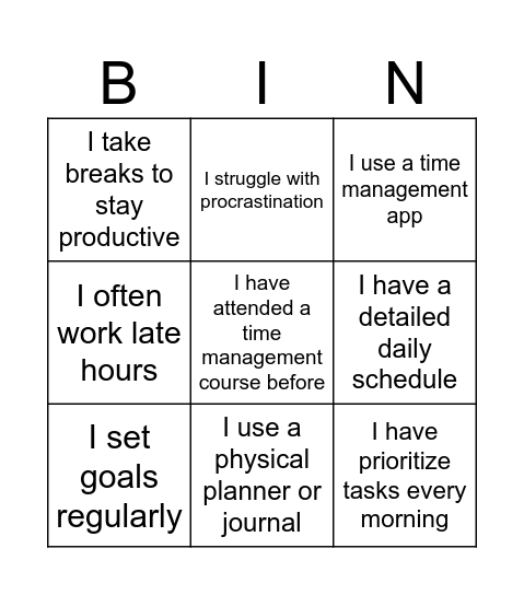 Fourteen Forty Time Management Bingo Card