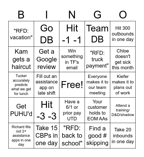 August Bingo Card