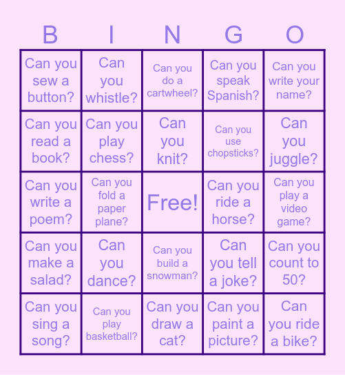 Can you ____? Bingo Card