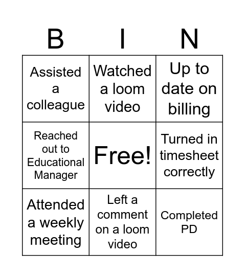 Strides Bingo Card
