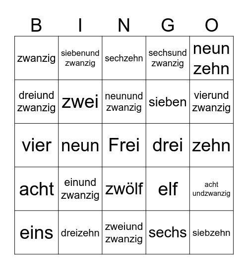 eins bis dreissig (1-30 Bingo Card