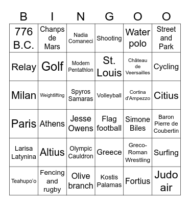 Olympic Bingo Card