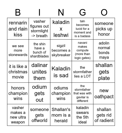 Wind And Truth Bingo Card