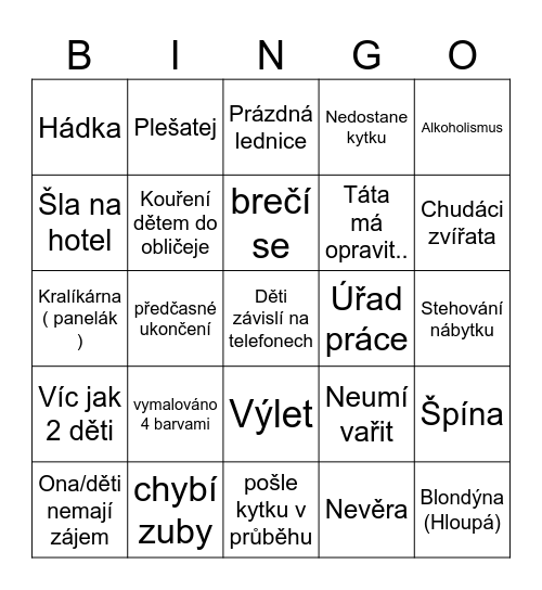 Výměna manželek Bingo Card