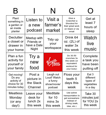 VMG Wellness Bingo Card