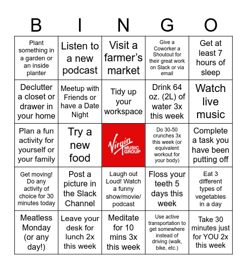 VMG Wellness Bingo Card