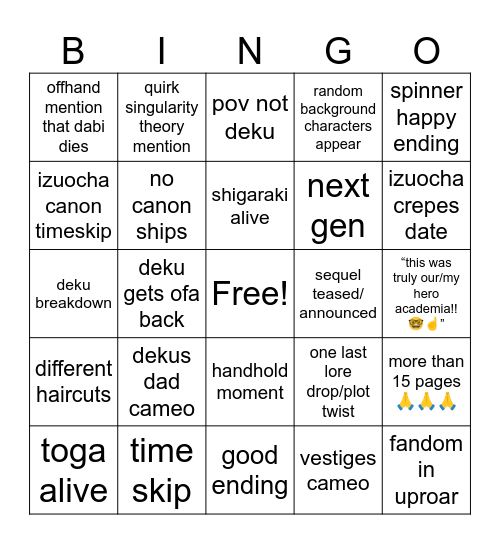 MHA ch430 (FINALE!!!!!) Bingo Card