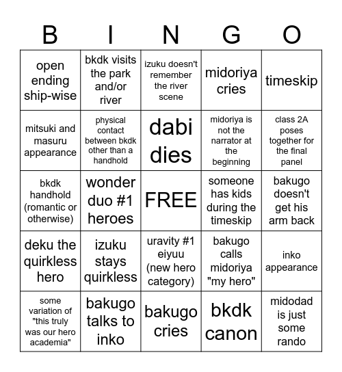 Fandom Bingo Card