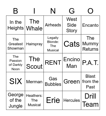 Brendan Fraser, DCOMs, & Musicals Bingo Card