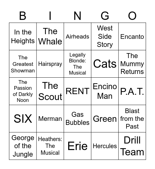 Brendan Fraser, DCOMs, & Musicals Bingo Card