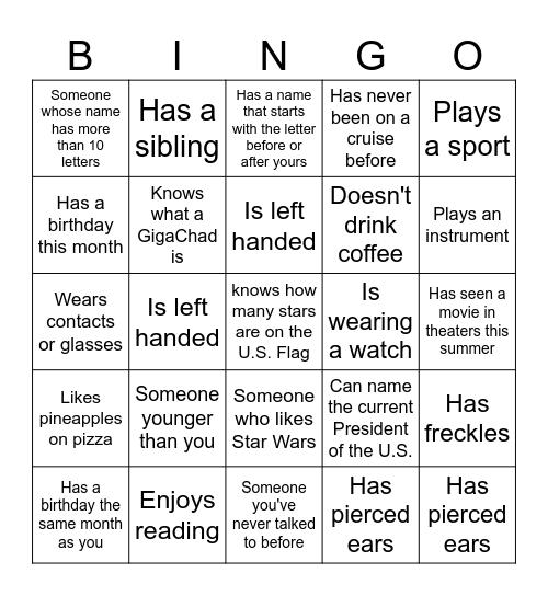 Meet the Class Bingo Card