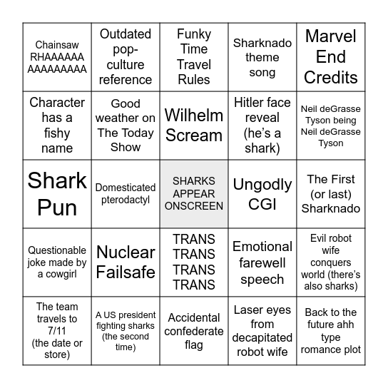 The Last Sharknado: It's About Time Bingo Card