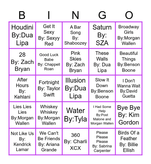 Top Hits of 2024 Round 1 Bingo Card