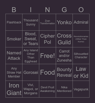 One Piece Chapter 1122 Bingo Card