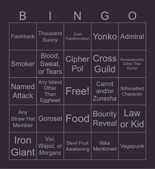 One Piece Chapter 1122 Bingo Card