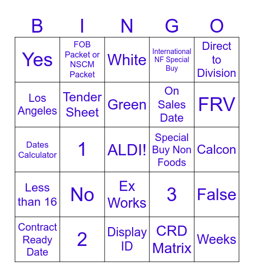 NF Logistics BINGO Card