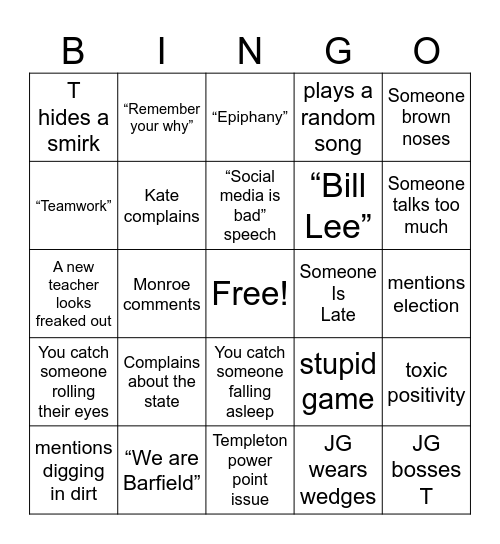 Back to School 2024 Bingo Card