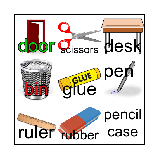 Classroom objects Bingo Card