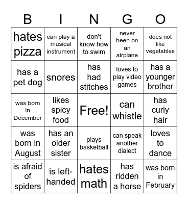 Back to School Bingo Card