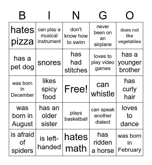 Back to School Bingo Card