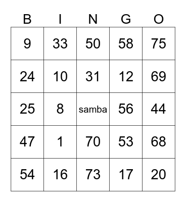 samba Bingo Card