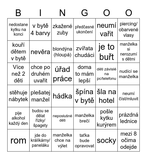 Vymena manzelek Bingo Card