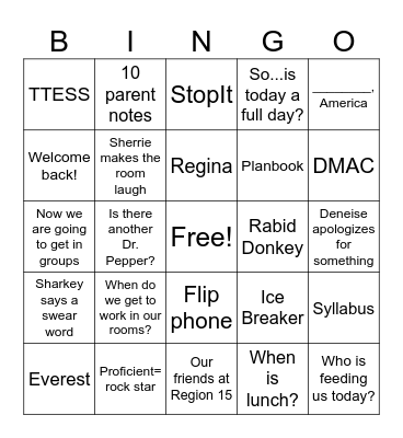 Inservice Bingo Card