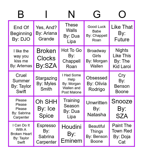 Top Hits of 2024 Round 3 Bingo Card