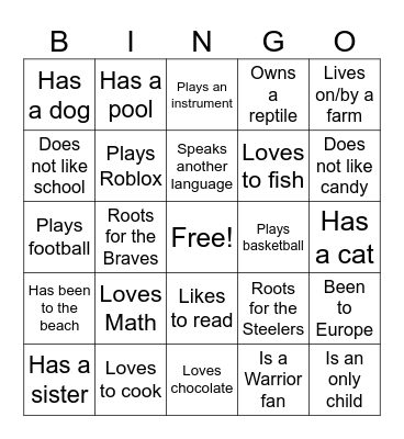 7th Grade Math Icebreaker Bingo Card